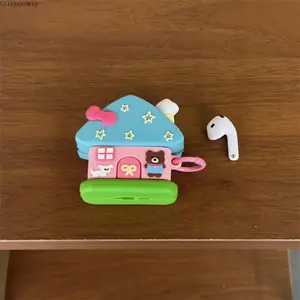 2026 Cute Bear Bow House AirPods Case – Silicone 3D Cartoon Protective Cover, Shockproof Anti-Drop Earbuds Case for AirPods 1/2/3/4/Pro/Pro 2, Kawaii Aesthetic Headset Protector