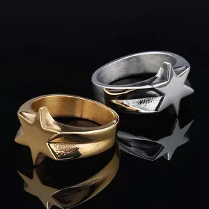 Six-pointed star ring stainless steel glossy size optional non-fading ring men and women