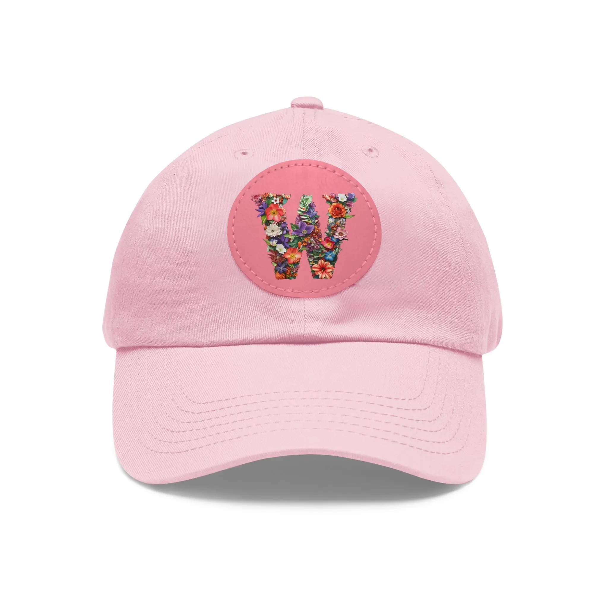 Personalized Floral Initial Monogram Hat with Leather Patch