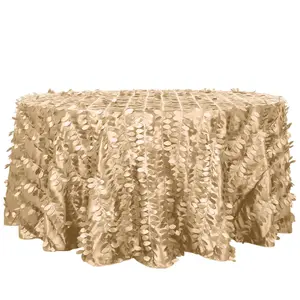 Taffeta 120" Round Tablecloth Champagne | 3D Leaf Petal Design Seamless Table Cover