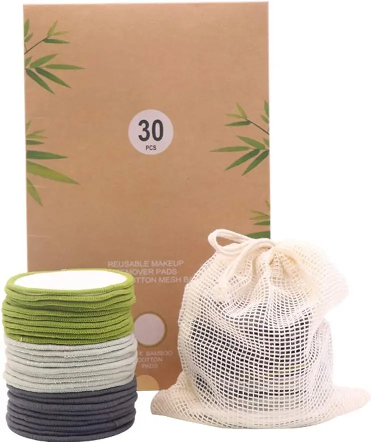 30 Pack Reusable Makeup Remover Pads Bamboo Cotton Rounds for Toner | Washable Makeup Remover Pads, Eco-Friendly Reusable Face Pads for All Skin Types with Cotton Bag for Storage