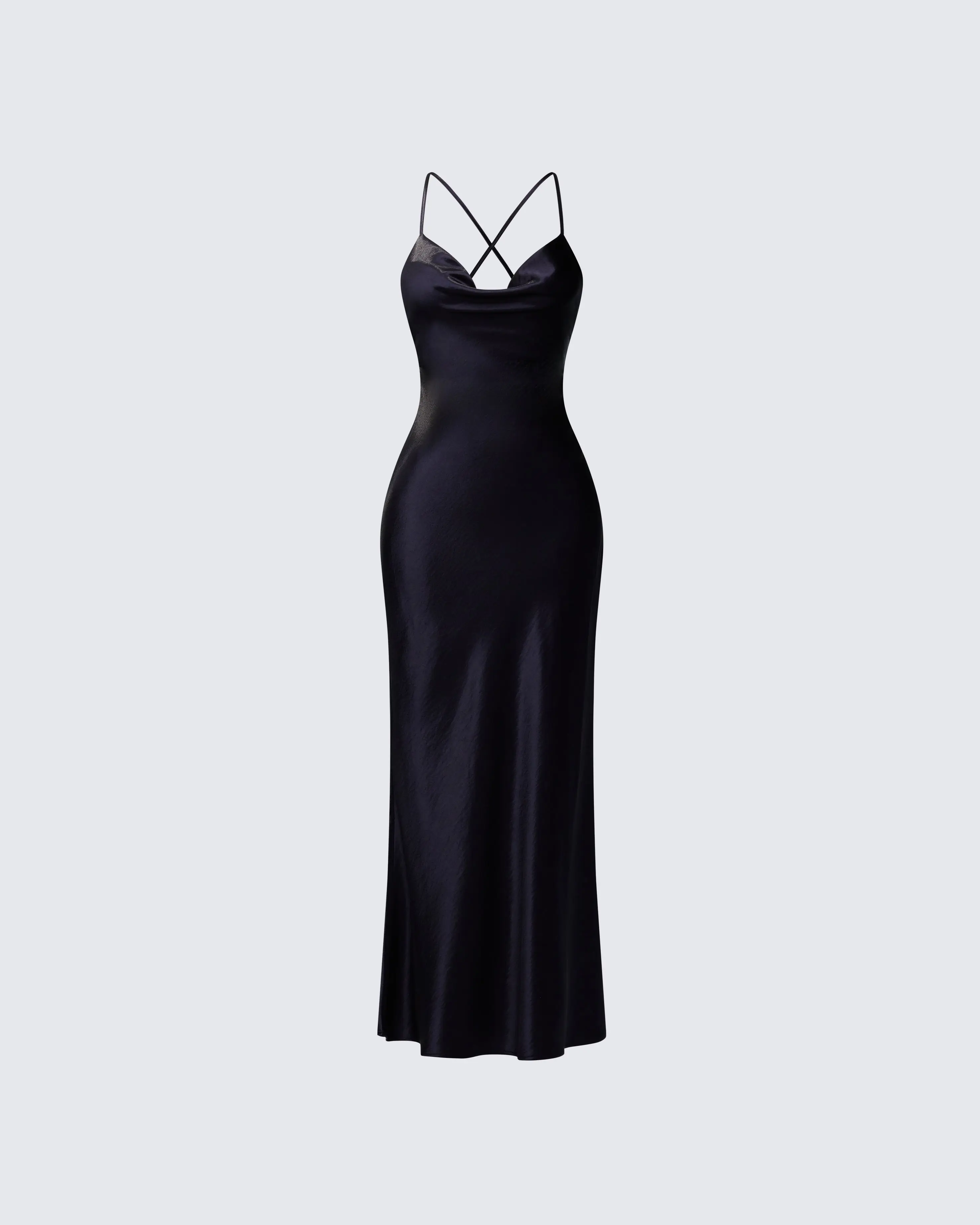 Elspeth Black Satin Bias Slip Maxi Dress