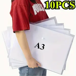 10pcs A3 Transparent File Folders with Snap Closure - Waterproof Document Organizer for Architectural Drawings, Art Prints, Office & School Supplies, Durable Clear Plastic Storage Sleeves