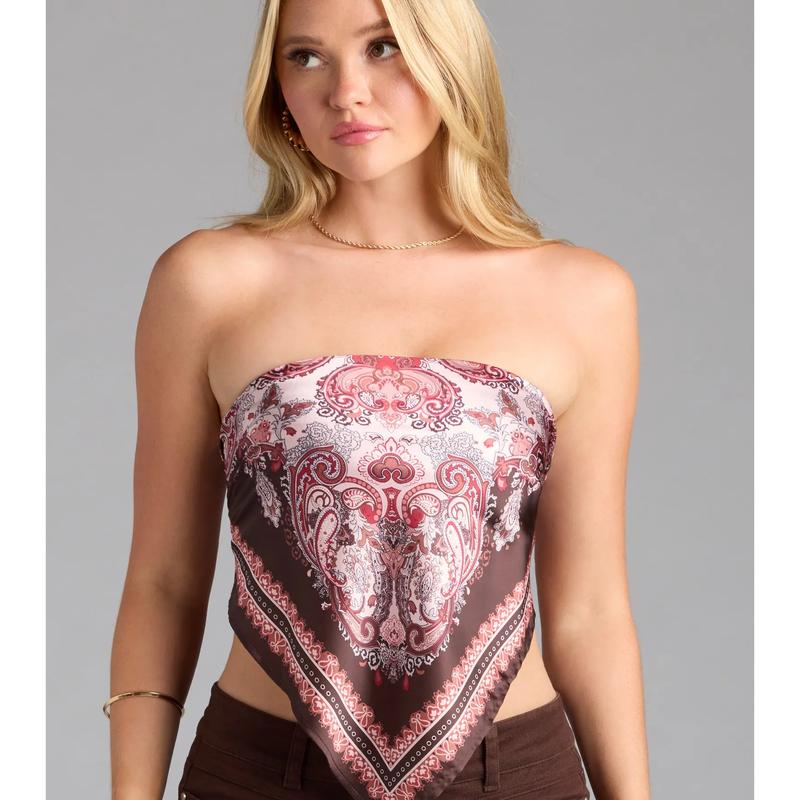 Go With The Flow Paisley Satin Scarf Top