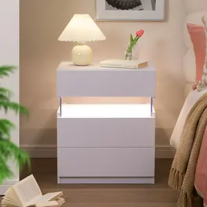 LED Night Stand Modern Nightstand with 3 Drawers LED Bedside Tables for Bedroom, Living Room