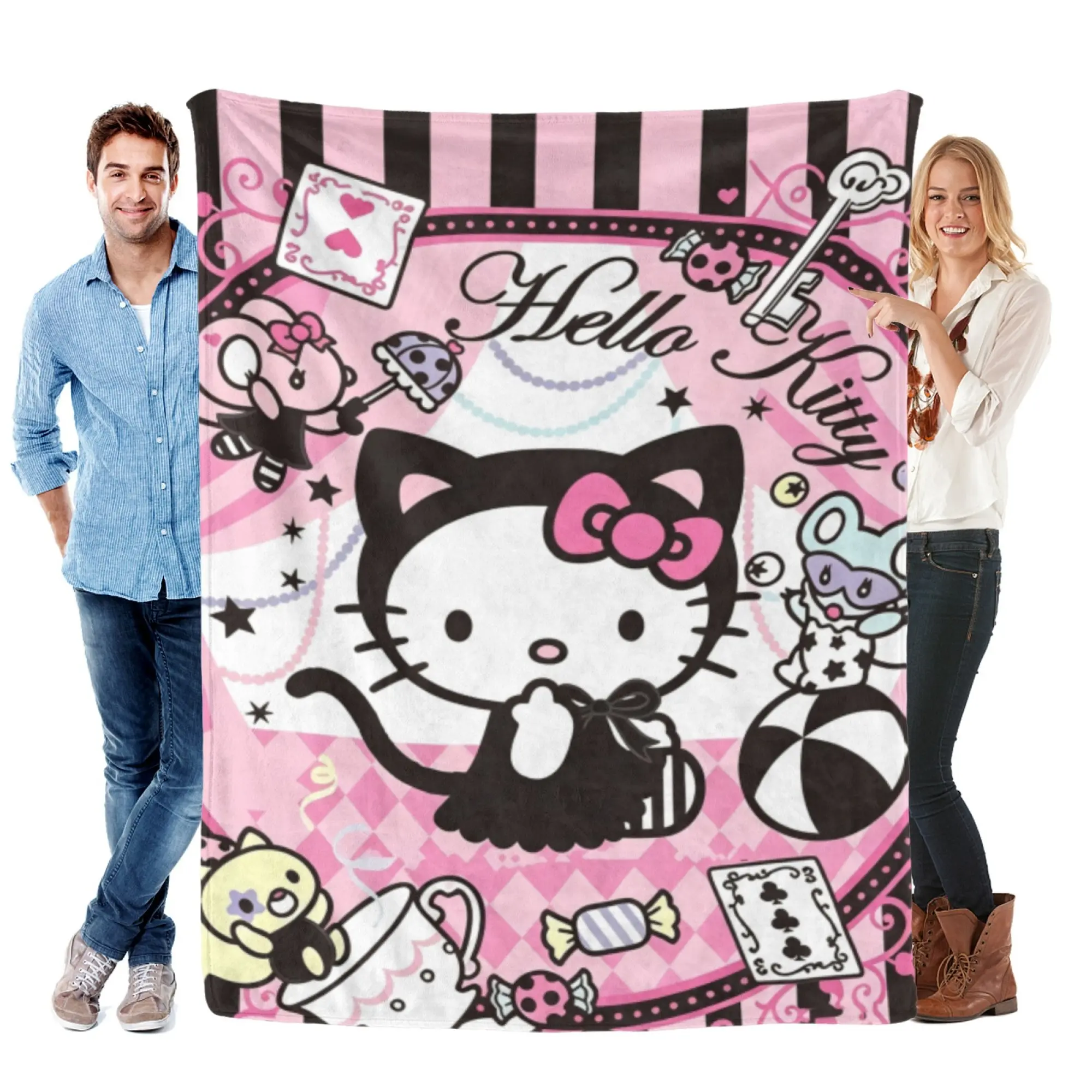 [Summer Vibes]SANRIO CLASSIC Hello Kitty Soft Flannel Blanket, Pink Cute 2D Print for Home, Dorm Transformation Decor & Gifts