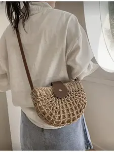Women's Straw Beach Bag with Hollow Design Summer Vacation Handbag Sling Bag Wicker Tote Perfect for Beach Accessories
