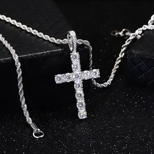 Iced Out Moissanite Cross Pendant With 925 Silver