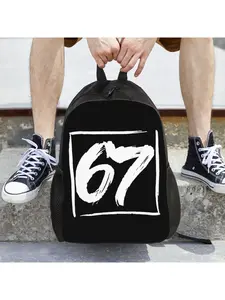 1pc Vintage School Backpack-Style Handbag - White Meme Print (67 Number Design) Lightweight Durable Bookbag for s,, s - First Day of School, College, Office - Machine Washable Zipper Closure Casual, for Teenager