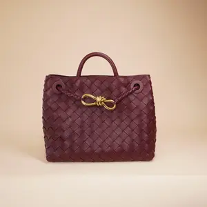Pre-owned Bottega Veneta Intrecciato Leather Crossbody Bags Small Andiamo Burgundy Shoulder Bag