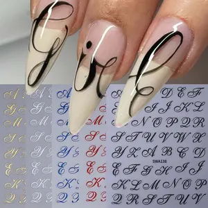 5 Color Letter Nail Art Stickers, Elegant English Letter Designs, DIY Nail Art, Perfect for Women's Nail Decoration, Metallic Finish