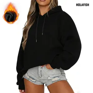 Holafish Unisex Oversized Fleece Hoodies Solid Basic Sweatshirts Hooded Pullover 2025 Fashion Fall Clothes Trendy Outfits Winter Sweater with Pocket