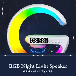 Multifunctional RGB Night Light Bluetooth Speaker with Alarm Clock, 15W Wireless Charging Stand, Bedside Lamp for Bedroom Home Office