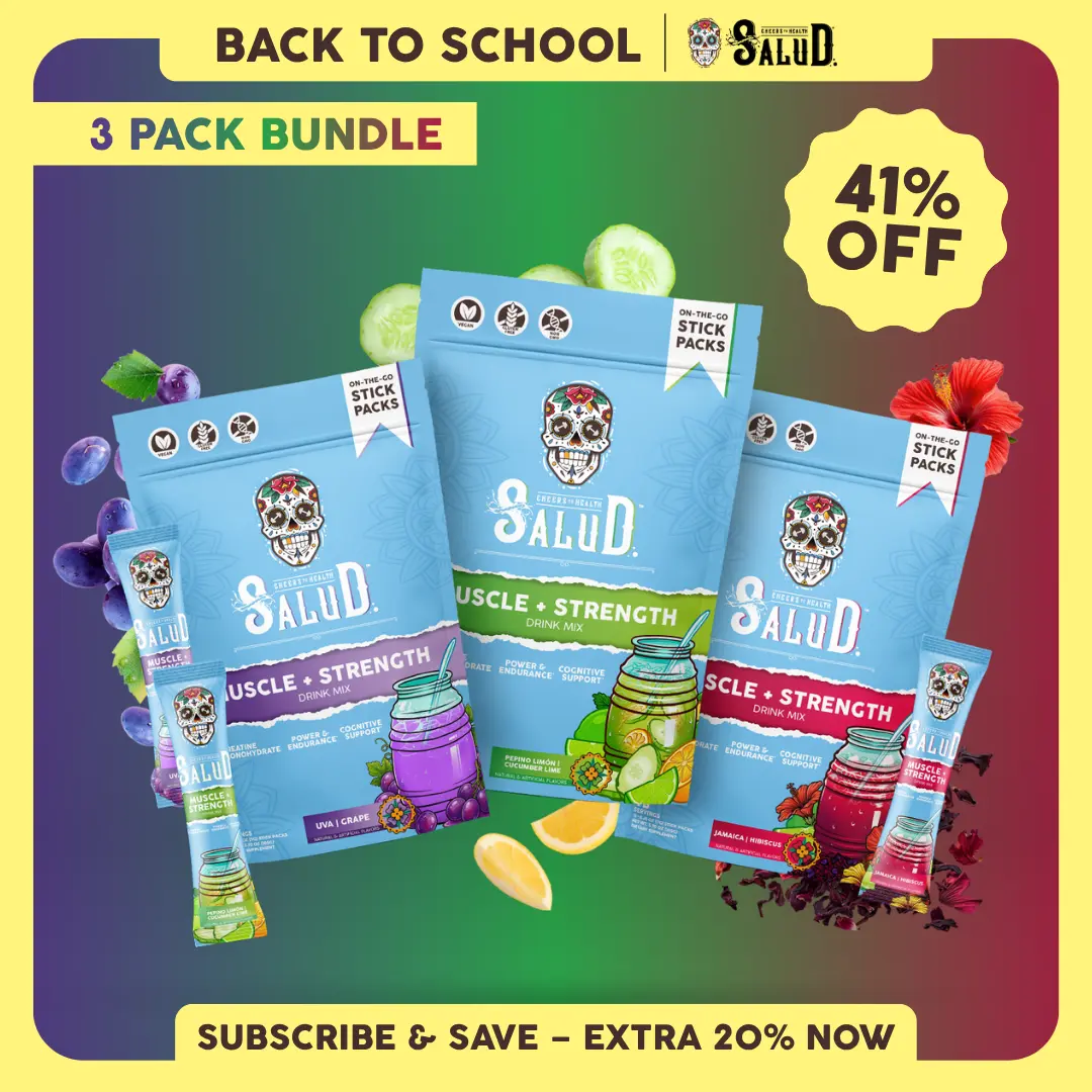 Salud 2-in-1 [Muscle + Strength - Trio] Daily Performance Drink Mix, Post Workout Recovery, Strength, Power, Endurance & Cognitive Support, 5g Creatine Monohydrate + 50mg Senactiv, 0g Sugar, Sports Nutrition (3-Pack, 45 Servings)