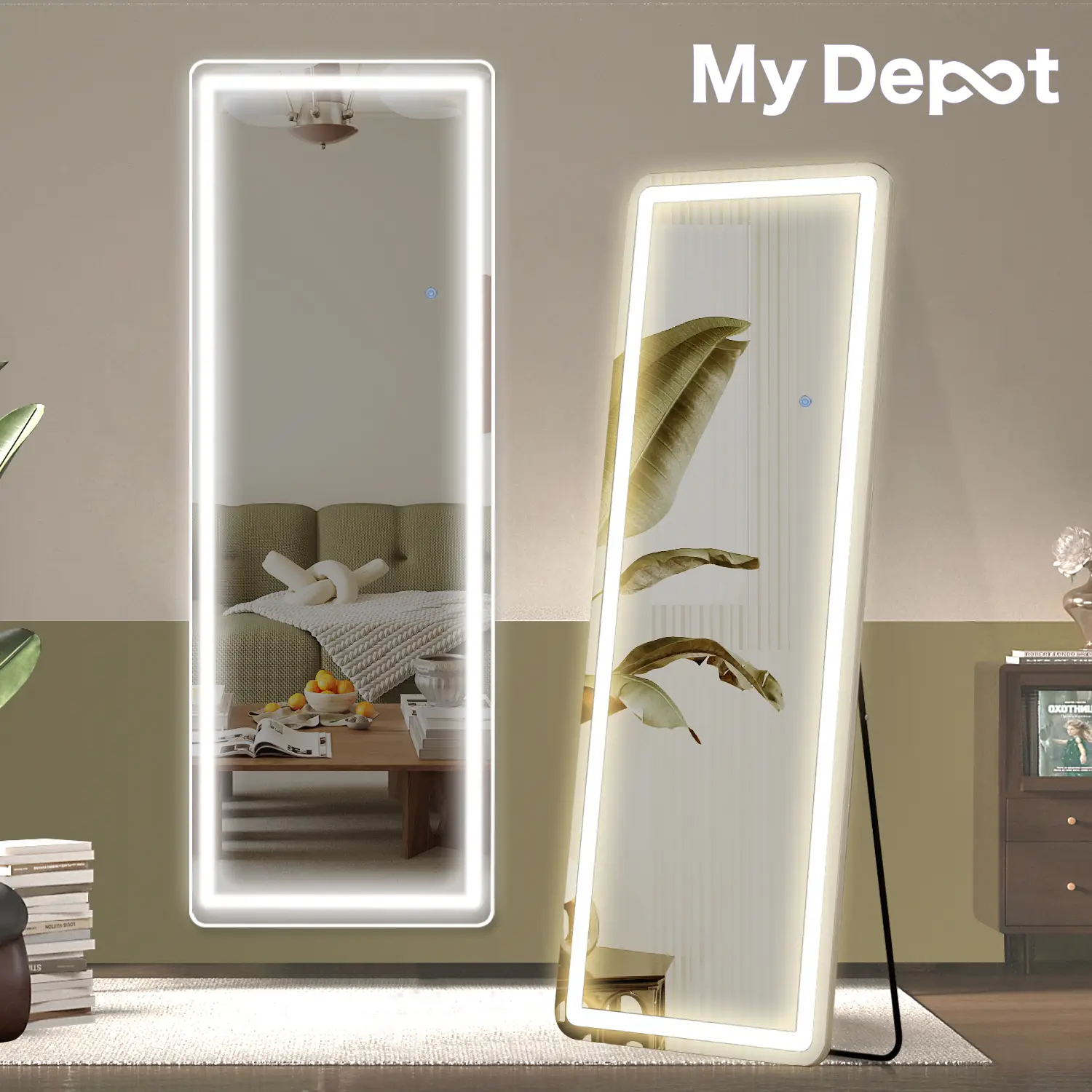 [LIVE4] 64"x21" Floor Mirror with Stand, Mirror Full Length Standing with LED Lights, w/Dimming & 3 Color Lighting, Wall Mirror Aluminum Alloy Frame