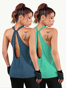 Women's Casual Backless Twist Workout Fitted Tank Tops, Fitness Top, Breathable Comfortable Moisture-Wicking Sleeveless Undershirts, Pack of 2, All Seasons Wear