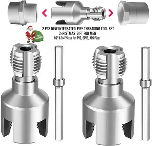 2pcs 1/2 inch 3/4 inch PVC Thread CuttingTool inner & Outer Pipe Threading Tools Dual FunctionElectric Drill Compatible PVC Plastic Pipe ThreadingMachine Kit for Home Repair Precision Carbon SteelNPT Pipe Tap Set external pipe high speed
