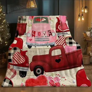 【JIT】A Loving Little Truck Printed Flannel Blanket - Comfortable and Ultra-Soft, Suitable for Sofa and Bed, All Seasons, Machine Washable, Suitable for Camping, Office Chair, Holiday Gift Choice, Gift for Brothers and Sisters