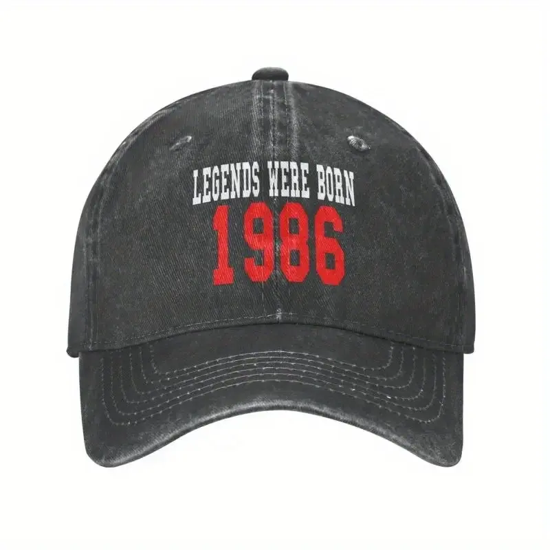 Unisex Custom "Legends Were Born In 1986" Wide Brim Baseball Cap Dad Hat - Adjustable Free Size, Metal C-Hook Closure, UV Prevention, Sun Protection, Hand Wash Only, Line Dry, Casual Autumn Sports Outdoor Accessory