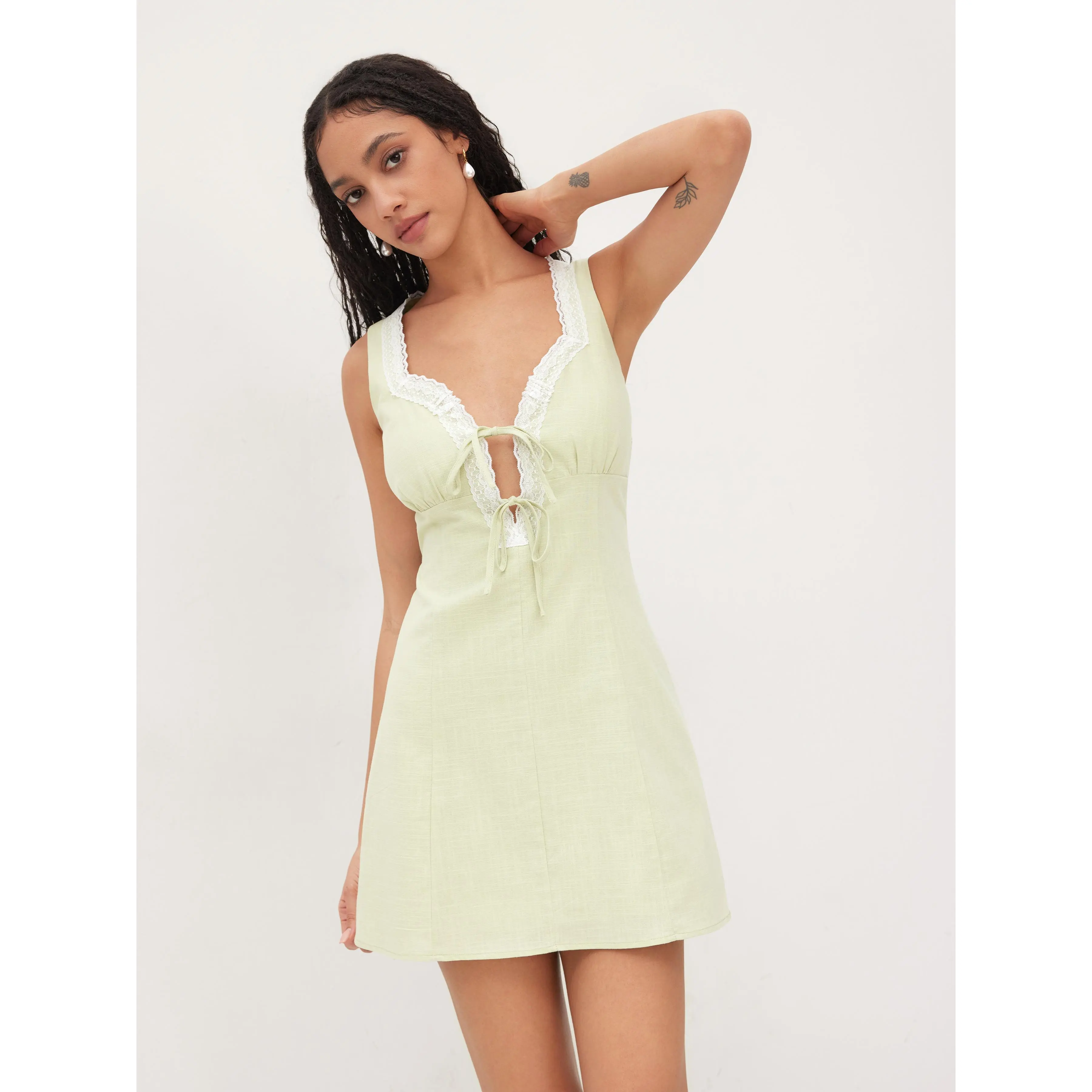 Cider Cotton Sweetheart Neckline Lace Trim Tie Front Bow Mini Dress - TikTok Shop Cider Cotton Sweetheart Neckline Lace Trim Tie Front Bow Mini Dress - TikTok Shop