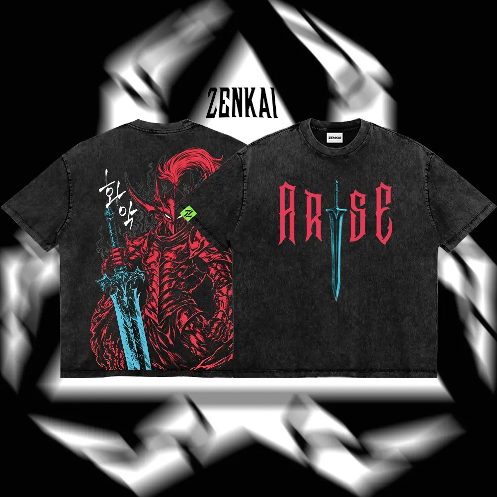 [ZenKai] Igris Vintage Washed Oversized T-Shirt & Hoodie – Solo Leveling, Shadow Knight Commander Anime Graphic, Absolute Loyalty And Silent Blade Theme, Heavyweight Cotton Streetwear Unisex
