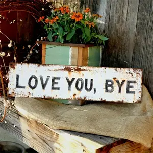 2D Flat "Love You Goodbye" Lightweight Metal Sign, 16x4 in Metal Decorative Plaque, Modern Love-Themed Multi-Purpose Family Tin Wall Decor, Living Room Decor, Gift for Home, Wedding