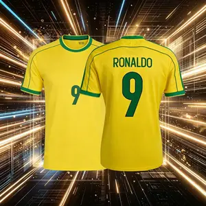 9# Ronaldo 1998 Brazil National Home Yellow Short Sleeve Soccer Jersey Fans Version