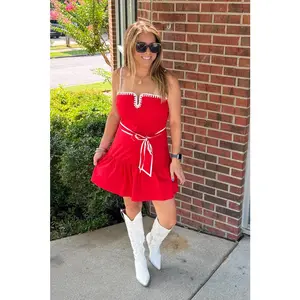 SALE-Queen Of The Game Poplin Drop Waist Dress-Red