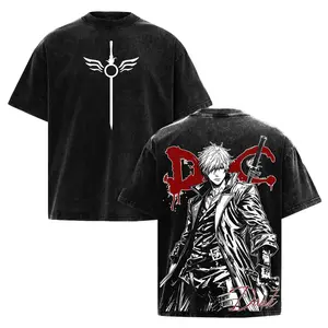 Dante Devil May Cry Red “DMC” Back Print Sword Emblem Vintage Washed Oversized Heavyweight Cotton Graphic T-Shirt Double Print Gaming Streetwear Unisex Tee
