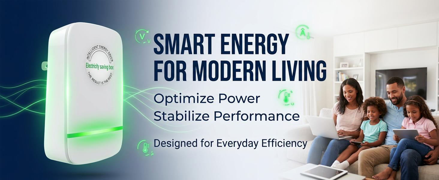 Electricity Saving Box, 2026 Updated Energy Saver Plug with US Plug, 90–250V Power Saver with Voltage Optimization & Surge Protection for Home Office