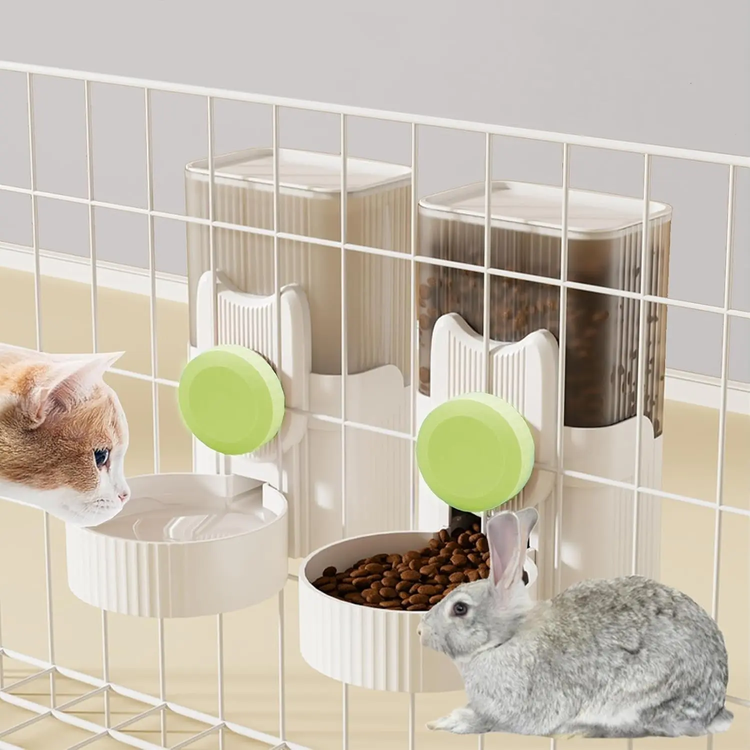 35oz Hanging Gravity Auto Feeder Set - Food+Water Dispenser for Small Pets, Home Supplies Cage Feeder for Rabbit, Green