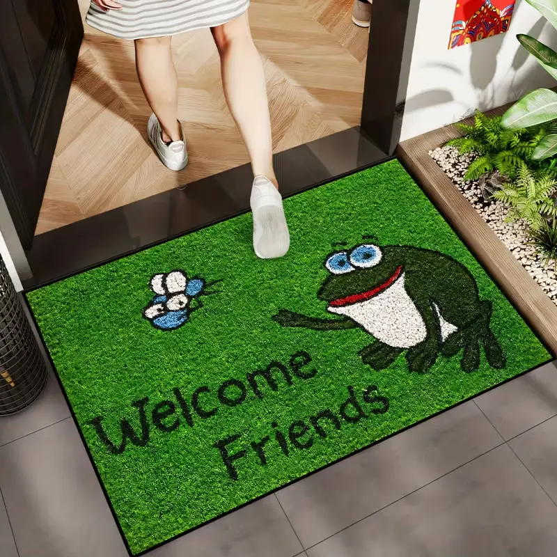 Single Frog Welcome Mat - Green, Slip-Resistant, Washable Door Mat Featuring a Fun Frog Design, Great for Kitchen, Dining Area, Hallway, Bathroom, Bedroom - Perfect for Gatherings, New Year Festivities, And Home Decoration, Cheerful Entrance Mat