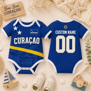 Custom Curaçao Baby Bodysuit, Personalized Curacao Onesie, Team Curacao Soccer Baby Outfit with Name & Number, Caribbean Heritage Baby Gift MUO K0R