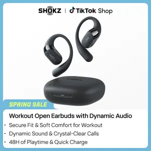SHOKZ OpenFit 2 Open-Ear Headphones with True Wireless Bluetooth, Microphone, 48 Hours of Playtime, Fast Charging, IP55 Water-Resistant