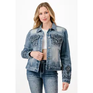 Womens Aztec Emb Denim Jacket