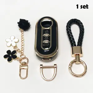 for Fiat Car Key Protection Case Car Key Holder Soft Durable Tpu Material 360 Degree Protection Includes Keychain Compatible with Fiat 500 500C 500L 500x