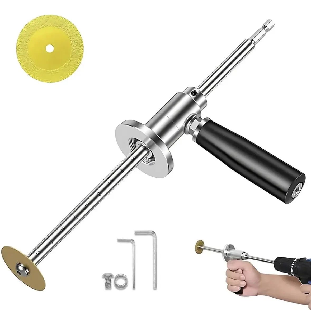 7-in PVC Pipe Cutting Tool - Stainless Steel, Hex Handle, Adjustable Depth Handle, Diamond Blade for Drilling-Type Internal HDPE Cuts, Ideal for Irrigation, DIY Projects