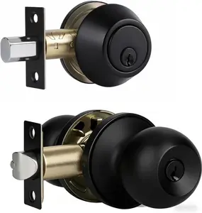 Front Door Lock Set with Single Cylinder Deadbolt & Door Knob Keyed Alike Matte Black Finish Stainless Steel Durable Security Solution 1Pack Set