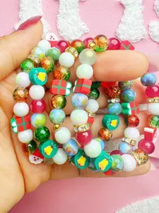 Festive Bracelet Kids Size 5-6 Inches Stretchable Durable Christmas Beaded Jewelry for Children