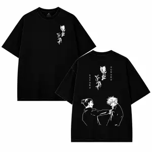 Jujutsu Kaisen Gojo & Geto "Best Friends" Valentine Retro Washed T-Shirt, Double-Sided Anime Print Slim-Fit Men's Casual Top
