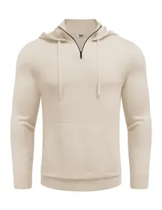 COOFANDY Mens Knitted Hoodie Sweater Long Sleeve Turtleneck Quarter Zip Pullover Sweaters with Pocket