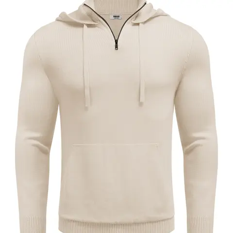 COOFANDY Mens Knitted Hoodie Sweater Long Sleeve Turtleneck Quarter Zip Pullover Sweaters with Pocket