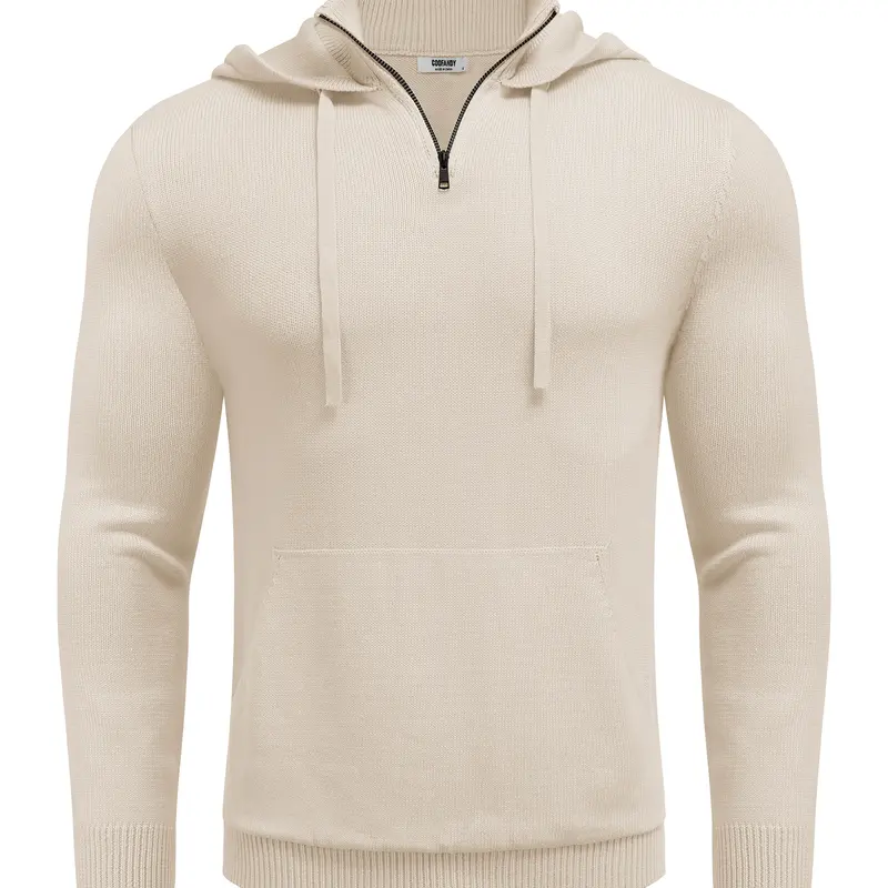 COOFANDY Mens Knitted Hoodie Sweater Long Sleeve Turtleneck Quarter Zip Pullover Sweaters with Pocket