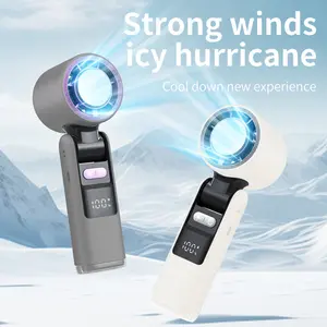 Portable handheld turbo fan, 5-speed personal fan, 2000 mAh rechargeable battery, three-in-one design for handheld/neckwear/standalone use. Essential gift for beach vacations.