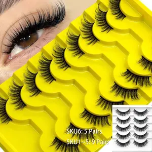 GROINNEYA 5 Pairs/9 Pairs Amazing Effect Half Lashes C-Curly Cluster Eyelashes Natural Makeup Strip Fake Lashes Thick Downy Half Eye Lashes Glam Volume Lashes Winged End Eye Elongated For Self Use At Home Or On the Go For Daily Life