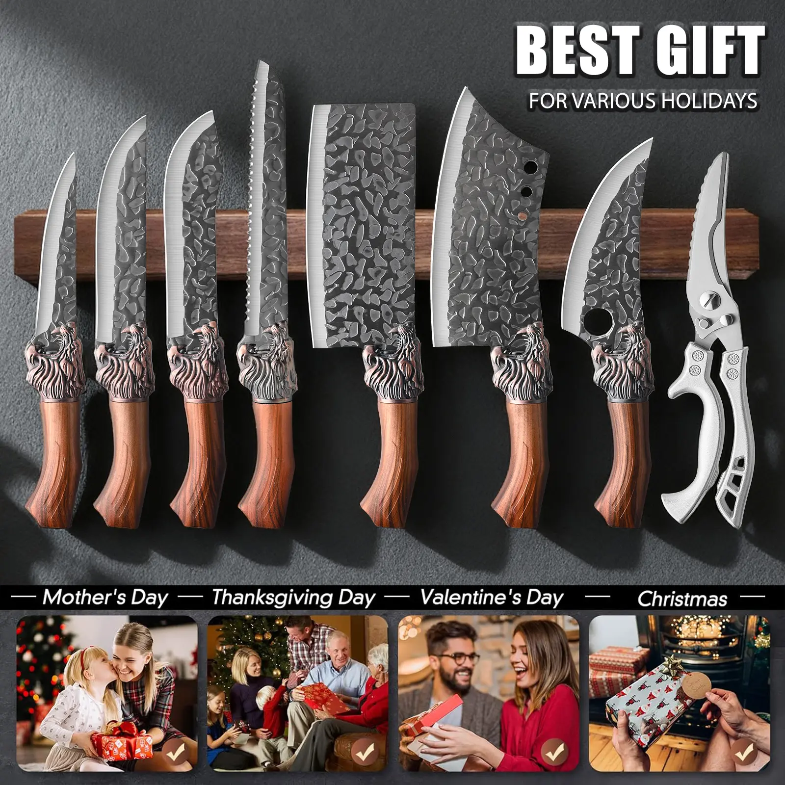 [High-quality set] Kitchen knife set 8 pieces, multi-functional forged knife, vegetable knife, beef knife, boning knife, fruit knife,, professional chef, suitable for home, holiday gift.