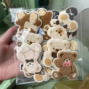 16pcs Plush Bear Iron-On/sewing Patches, Cute Animal Embroidery Decorations, DIY Clothing Hats Bags Pants Dresses Accessories