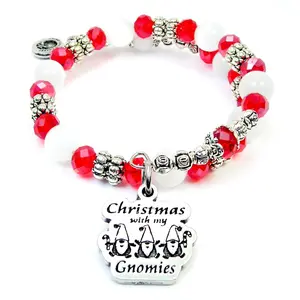 Christmas with my gnomies red and white Cat's Eye Beaded Wrap Bracelet gnome lover