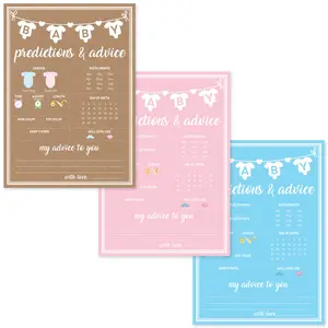 Party Hearty Baby Shower Games for Girl or Boy, 50 pcs Predictions & Advice Game, Fun Activity Cards, Gender Neutral, Baby Shower Ideas, Kraft, Blue, Pink