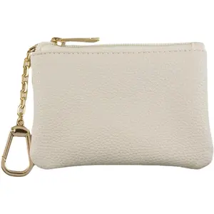 Keychain Coin Purse, Small Change Purse with Card Holder, Keychain Pouch Wallet for Women and Men (White)
